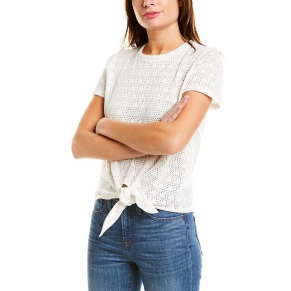 Madewell Texture and Thread Modern Tie-Front Tee in Geo-Eyelet Size M
